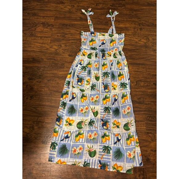 TRUE DESTINATIONS Dresses & Skirts - TRUE DESTINATIONS Tropical Toucan Print Tie Strap Midi Sundress Vacation Size XL
